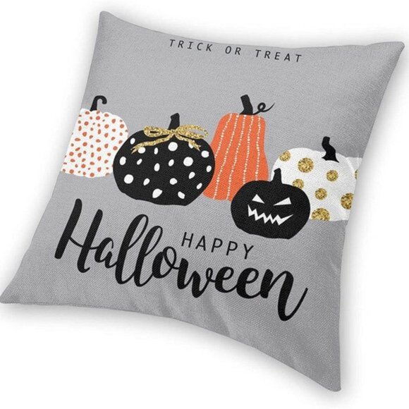 HAPPY HALLOWEEN Pumpkin Trick or Treat Pillow Cover | Size 18" x 18" | 100% Line - Picture 1 of 1